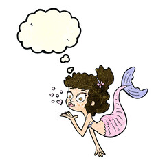 cartoon pretty mermaid with thought bubble