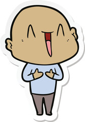 sticker of a happy cartoon bald man