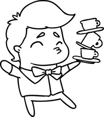 line drawing of a kawaii cute waiter