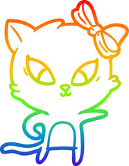 rainbow gradient line drawing cartoon cat