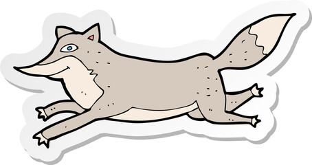 sticker of a cartoon happy wolf running