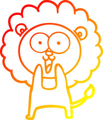 warm gradient line drawing happy cartoon lion