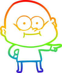 rainbow gradient line drawing cartoon bald man staring