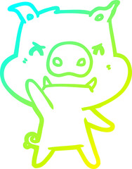 cold gradient line drawing angry cartoon pig