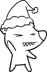 angry polar bear line drawing of a wearing santa hat