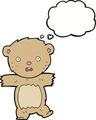 cartoon shocked teddy bear with thought bubble