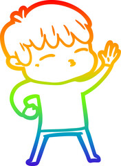 rainbow gradient line drawing cartoon curious boy