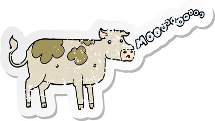 distressed sticker of a cartoon cow