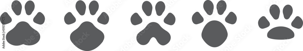Poster vector illustration of different styles of paw prints isolated on a white background