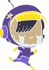 flat color style cartoon crying astronaut girl