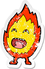 retro distressed sticker of a cartoon flame character
