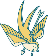 tattoo style icon of a swallow pierced by arrow
