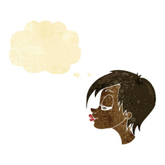 cartoon pretty woman with thought bubble