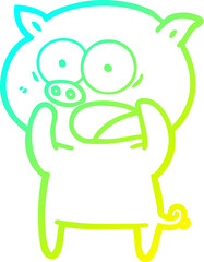 cold gradient line drawing cartoon pig shouting