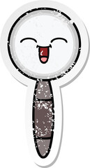distressed sticker of a cute cartoon magnifying glass