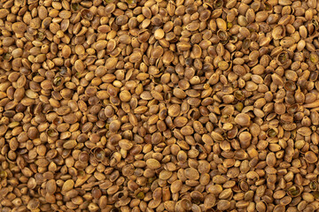 Heap of cannabis seeds close-up. Cannabis replacement as a food supplement, vegetable protein vitamins.
