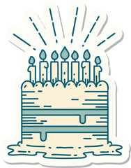 sticker of tattoo style birthday cake