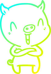 Fototapeta premium cold gradient line drawing happy cartoon pig