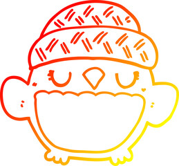 warm gradient line drawing cute cartoon owl in hat