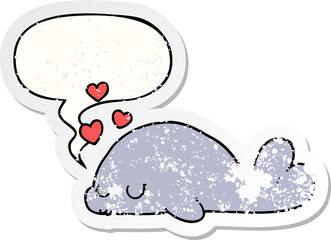 cute cartoon dolphin and speech bubble distressed sticker