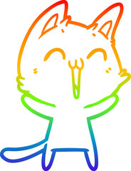 rainbow gradient line drawing happy cartoon cat
