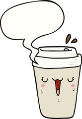 cartoon coffee cup and speech bubble