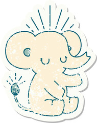 grunge sticker of tattoo style cute elephant