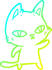 cold gradient line drawing cartoon cat staring