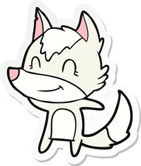 sticker of a friendly cartoon wolf