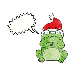 speech bubble textured cartoon frog in christmas hat