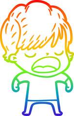 rainbow gradient line drawing cartoon woman talking