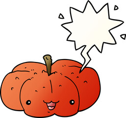 cartoon pumpkin and speech bubble in smooth gradient style