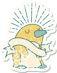 grunge sticker of tattoo style happy penguin