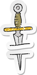 retro distressed sticker of a cartoon dagger tattoo symbol