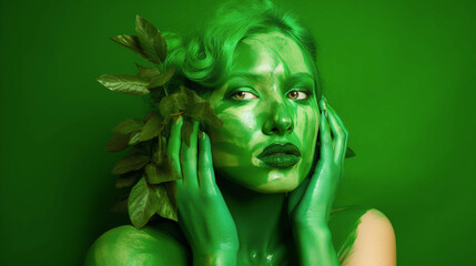 Greenwashing disinformation concept , green color environmentally responsible , generative ai 