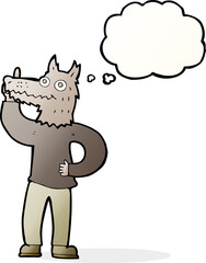 cartoon werewolf with idea with thought bubble