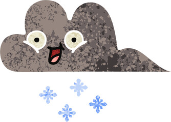 retro illustration style cartoon storm snow cloud