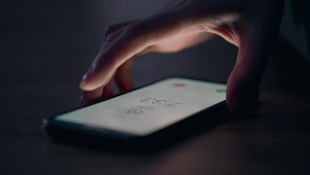 Bed, Young man Relaxed Looking for how to turn off smartphone alarm sound In his house, Owner of an apartment at home Feeling sleepy Doesn't want to be late for a new job, lifestyle
