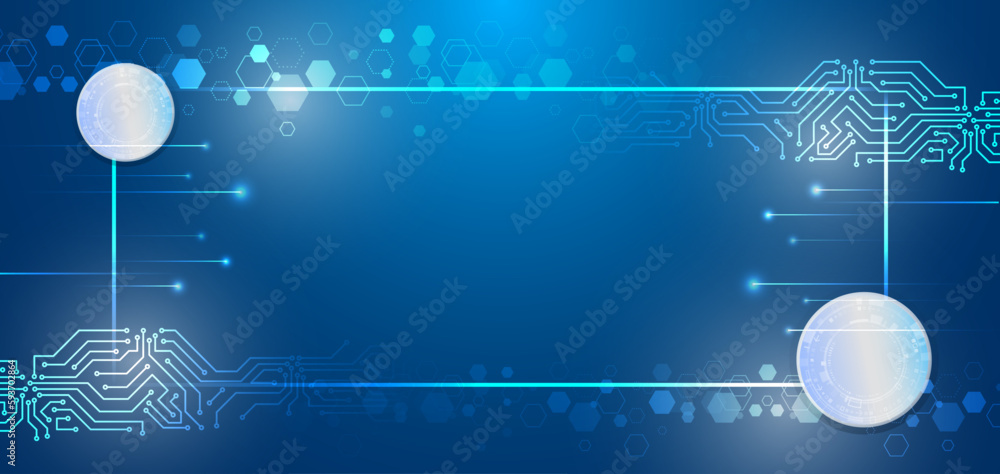 Aufkleber wide blue background with various technological elements. abstract technology communication, vector 