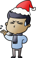 Fototapeta premium gradient cartoon of a man sweating wearing santa hat