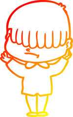 warm gradient line drawing cartoon boy with untidy hair