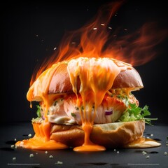 Flaming Cheddar Glazed Lox and Bagel - Generative Ai Illustration