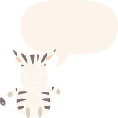 Fototapeta na wymiar cute cartoon zebra and speech bubble in retro style