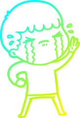 cold gradient line drawing cartoon man crying