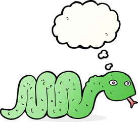 Obraz premium funny cartoon snake with thought bubble