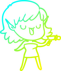 cold gradient line drawing cartoon elf girl