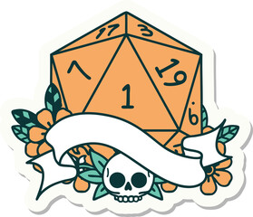 natural one d20 dice roll sticker