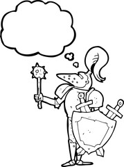 thought bubble cartoon medieval knight with shield