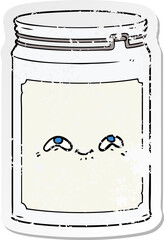 distressed sticker of a cartoon glass jar