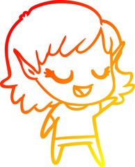 warm gradient line drawing happy cartoon elf girl